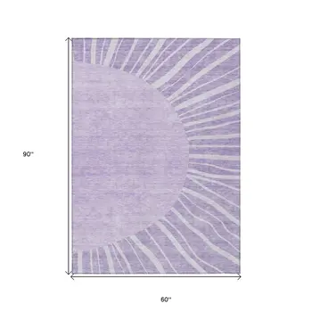 5' X 8' Lavender And Purple Abstract Washable Indoor Outdoor Area Rug