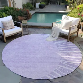 8' Lavender And Purple Round Abstract Washable Indoor Outdoor Area Rug