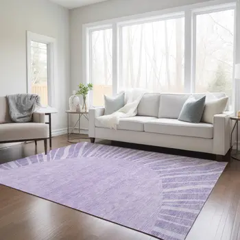 8' X 10' Lavender And Purple Abstract Washable Indoor Outdoor Area Rug