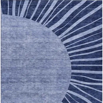3' X 5' Navy Blue And Sky Blue Abstract Washable Indoor Outdoor Area Rug