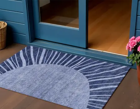 3' X 5' Navy Blue And Sky Blue Abstract Washable Indoor Outdoor Area Rug