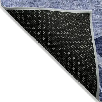 8' Navy Blue And Sky Blue Round Abstract Washable Indoor Outdoor Area Rug