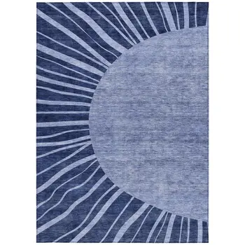 9' X 12' Navy Blue And Sky Blue Abstract Washable Indoor Outdoor Area Rug