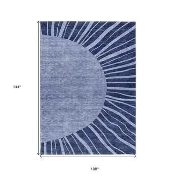 9' X 12' Navy Blue And Sky Blue Abstract Washable Indoor Outdoor Area Rug