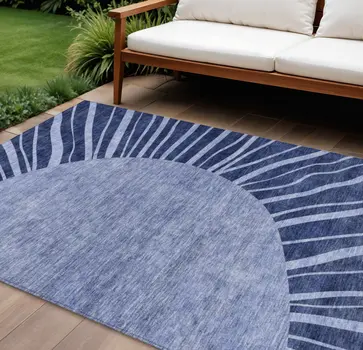 9' X 12' Navy Blue And Sky Blue Abstract Washable Indoor Outdoor Area Rug