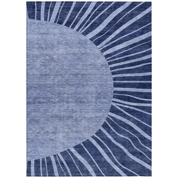 10' X 14' Navy Blue And Sky Blue Abstract Washable Indoor Outdoor Area Rug