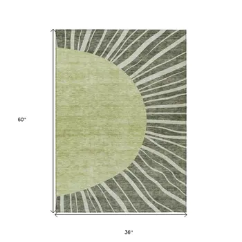 3' X 5' Olive Green And Artichoke Green Abstract Washable Indoor Outdoor Area Rug