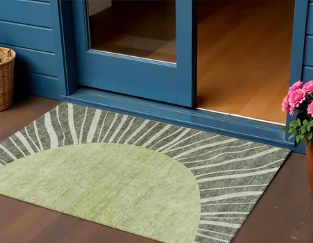 3' X 5' Olive Green And Artichoke Green Abstract Washable Indoor Outdoor Area Rug