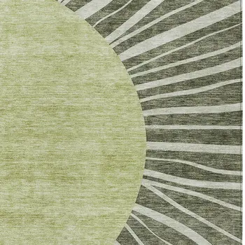 3' X 5' Olive Green And Artichoke Green Abstract Washable Indoor Outdoor Area Rug