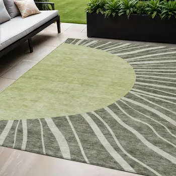5' X 8' Olive Green And Artichoke Green Abstract Washable Indoor Outdoor Area Rug