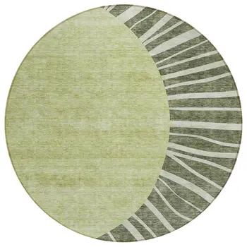 8' Olive Green And Artichoke Green Round Abstract Washable Indoor Outdoor Area Rug