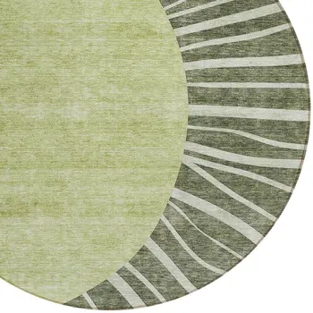 8' Olive Green And Artichoke Green Round Abstract Washable Indoor Outdoor Area Rug