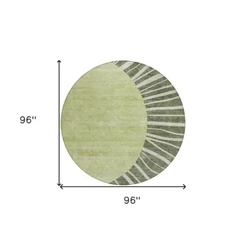 8' Olive Green And Artichoke Green Round Abstract Washable Indoor Outdoor Area Rug