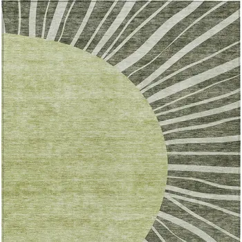 9' X 12' Olive Green And Artichoke Green Abstract Washable Indoor Outdoor Area Rug