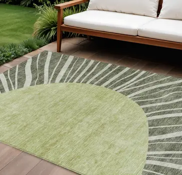 9' X 12' Olive Green And Artichoke Green Abstract Washable Indoor Outdoor Area Rug