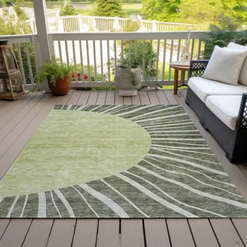 9' X 12' Olive Green And Artichoke Green Abstract Washable Indoor Outdoor Area Rug