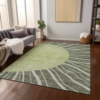 9' X 12' Olive Green And Artichoke Green Abstract Washable Indoor Outdoor Area Rug