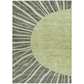 10' X 14' Olive Green And Artichoke Green Abstract Washable Indoor Outdoor Area Rug