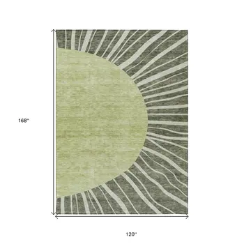 10' X 14' Olive Green And Artichoke Green Abstract Washable Indoor Outdoor Area Rug