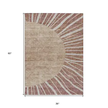 3' X 5' Orange Copper And Terra Cotta Abstract Washable Indoor Outdoor Area Rug