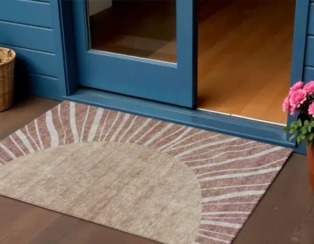 3' X 5' Orange Copper And Terra Cotta Abstract Washable Indoor Outdoor Area Rug