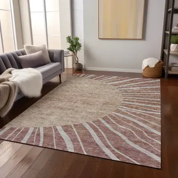 5' X 8' Orange Copper And Terra Cotta Abstract Washable Indoor Outdoor Area Rug