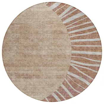8' Orange Copper And Terra Cotta Round Abstract Washable Indoor Outdoor Area Rug