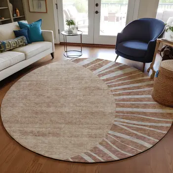 8' Orange Copper And Terra Cotta Round Abstract Washable Indoor Outdoor Area Rug