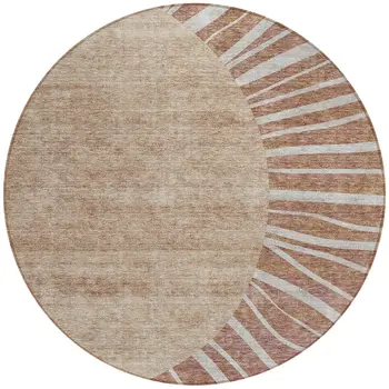 8' Orange Copper And Terra Cotta Round Abstract Washable Indoor Outdoor Area Rug