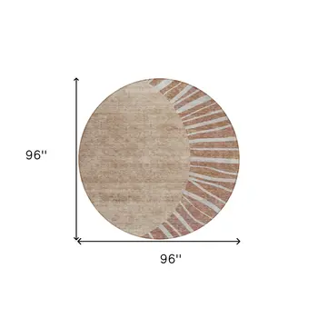 8' Orange Copper And Terra Cotta Round Abstract Washable Indoor Outdoor Area Rug