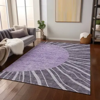 3' X 5' Purple Eggplant And Lavender Abstract Washable Indoor Outdoor Area Rug