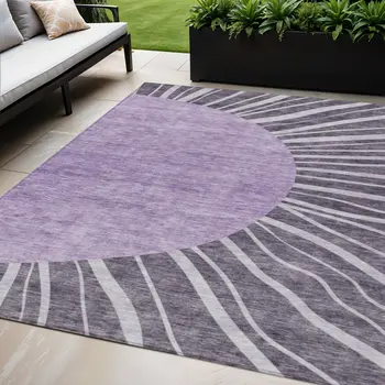 5' X 8' Purple Eggplant And Lavender Abstract Washable Indoor Outdoor Area Rug