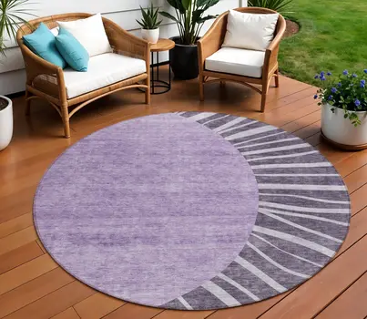 8' Purple Eggplant And Lavender Round Abstract Washable Indoor Outdoor Area Rug