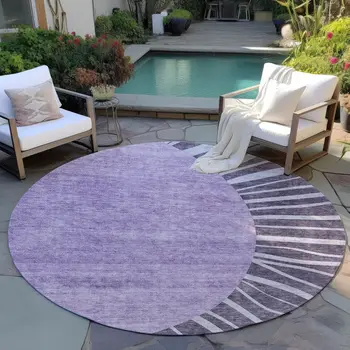 8' Purple Eggplant And Lavender Round Abstract Washable Indoor Outdoor Area Rug