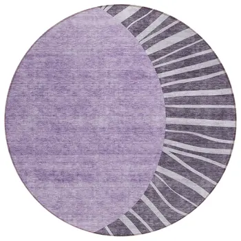 8' Purple Eggplant And Lavender Round Abstract Washable Indoor Outdoor Area Rug
