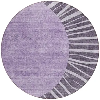 8' Purple Eggplant And Lavender Round Abstract Washable Indoor Outdoor Area Rug