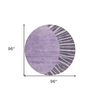 8' Purple Eggplant And Lavender Round Abstract Washable Indoor Outdoor Area Rug