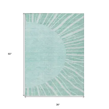 3' X 5' Teal Blue Aqua And Mint Green Abstract Washable Indoor Outdoor Area Rug