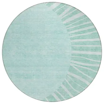 8' Teal Blue Aqua And Mint Green Round Abstract Washable Indoor Outdoor Area Rug