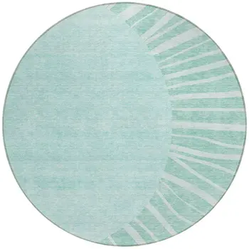 8' Teal Blue Aqua And Mint Green Round Abstract Washable Indoor Outdoor Area Rug