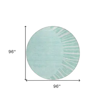 8' Teal Blue Aqua And Mint Green Round Abstract Washable Indoor Outdoor Area Rug