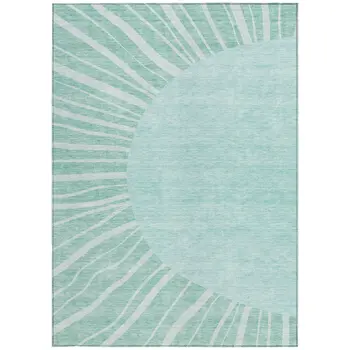 8' X 10' Teal Blue Aqua And Mint Green Abstract Washable Indoor Outdoor Area Rug