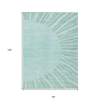 8' X 10' Teal Blue Aqua And Mint Green Abstract Washable Indoor Outdoor Area Rug