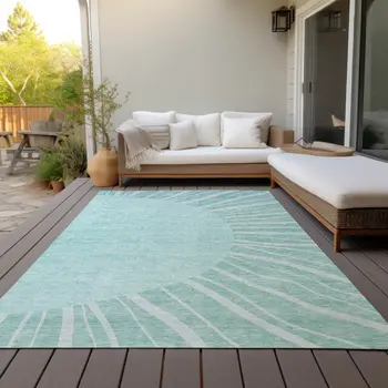 8' X 10' Teal Blue Aqua And Mint Green Abstract Washable Indoor Outdoor Area Rug