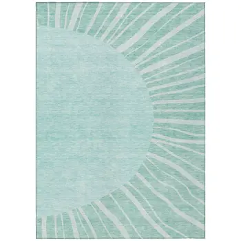 8' X 10' Teal Blue Aqua And Mint Green Abstract Washable Indoor Outdoor Area Rug
