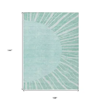9' X 12' Teal Blue Aqua And Mint Green Abstract Washable Indoor Outdoor Area Rug