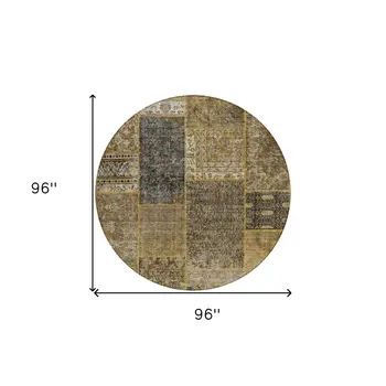 8' Brown Gray And Charcoal Round Patchwork Washable Indoor Outdoor Area Rug