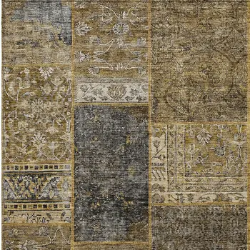 8' X 10' Brown Gray And Charcoal Patchwork Washable Indoor Outdoor Area Rug