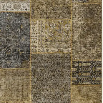 10' X 14' Brown Gray And Charcoal Patchwork Washable Indoor Outdoor Area Rug