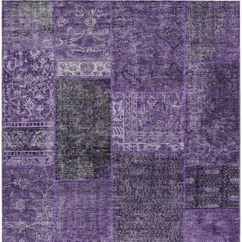 3' X 5' Eggplant Purple And Charcoal Patchwork Washable Indoor Outdoor Area Rug